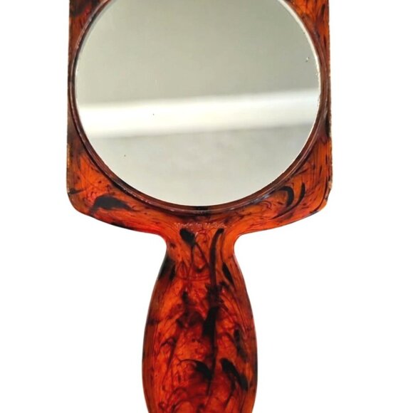 Vintage Mirror Vanity Floral Design & Faux Tortoiseshell Marbled Backing - Picture 2 of 3